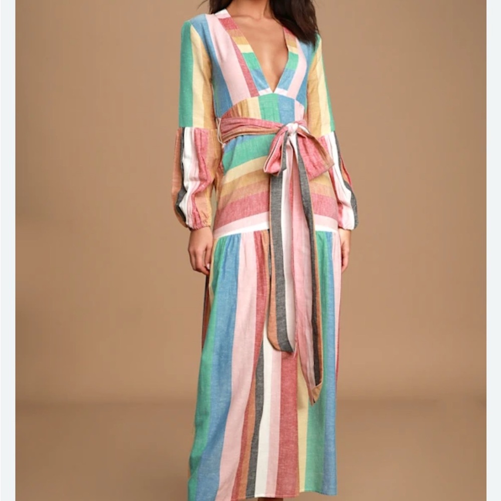 Billabong Mix it Up Multi Striped Long Sleeve Maxi Dress